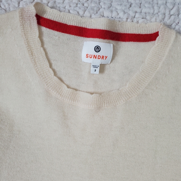 NWOT Sundry Stripes Heart Crewneck Sweater Wool-Cashmere Blend Size M - Picture 7 of 16